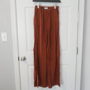 Abercrombie & Fitch Dark Red Wide Leg Linen-Blend Pants XS TALL